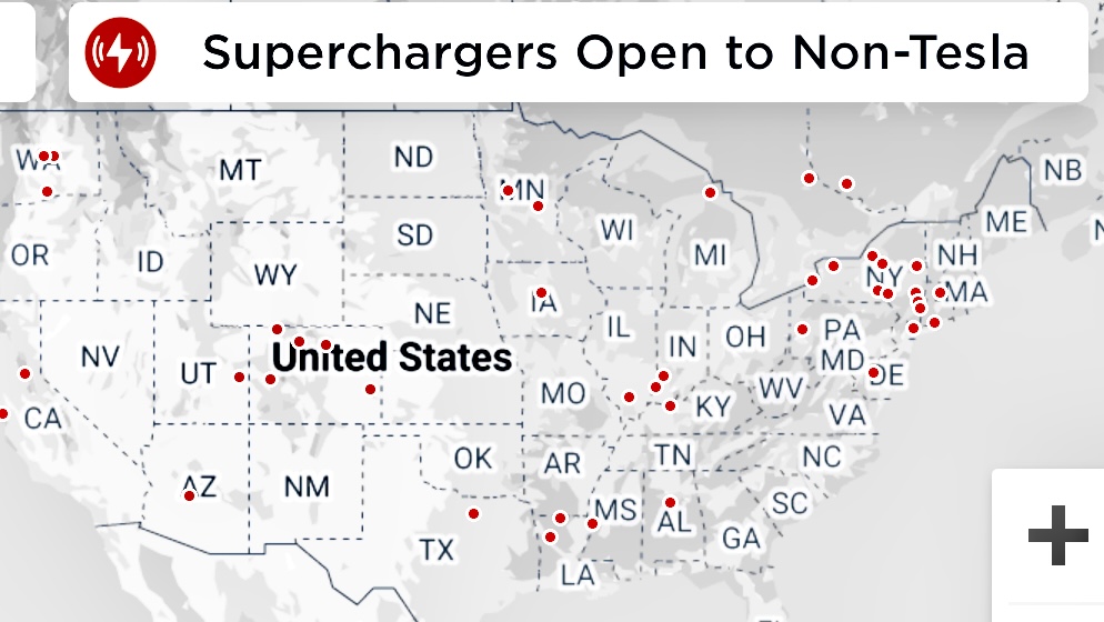A Smattering Of Tesla Superchargers Open to Non-Tesla in US